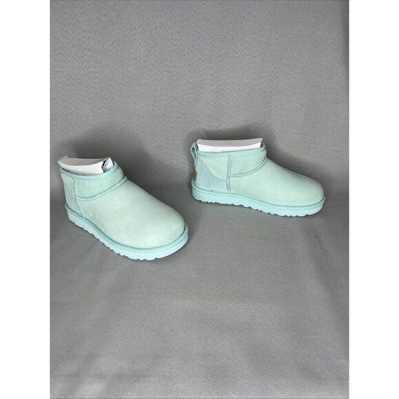 New Ugg Boots Classic Ultra Mini Sky Blue Suede Wool Ankle Shoes Womens Sz 6 - Picture 4 of 13
